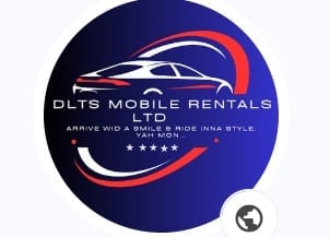 DLTs Mobile Rentals Ltd logo with a sleek car silhouette on a blue circular background with red and white accents